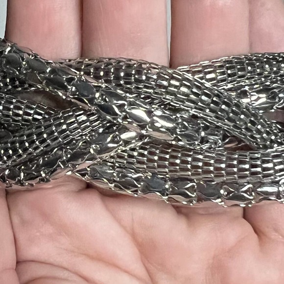 Multi Strand Shiny Braided Chunky Tube Silvertone Metal Chain Necklace - Picture 8 of 12